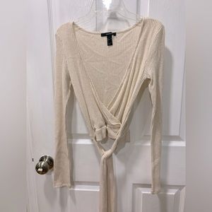 Rib Tie Waist Long Sleeve Top